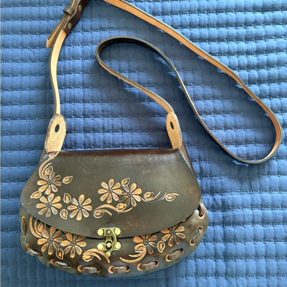 Olvera Street Murillo Purse - Dark brown with embossed flower pattern - New
